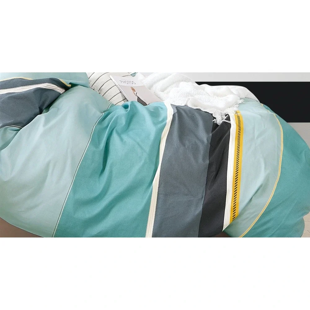 Gordon‎ Blue Striped 100% Cotton Comforter Set King Modern Minimalist Coastal